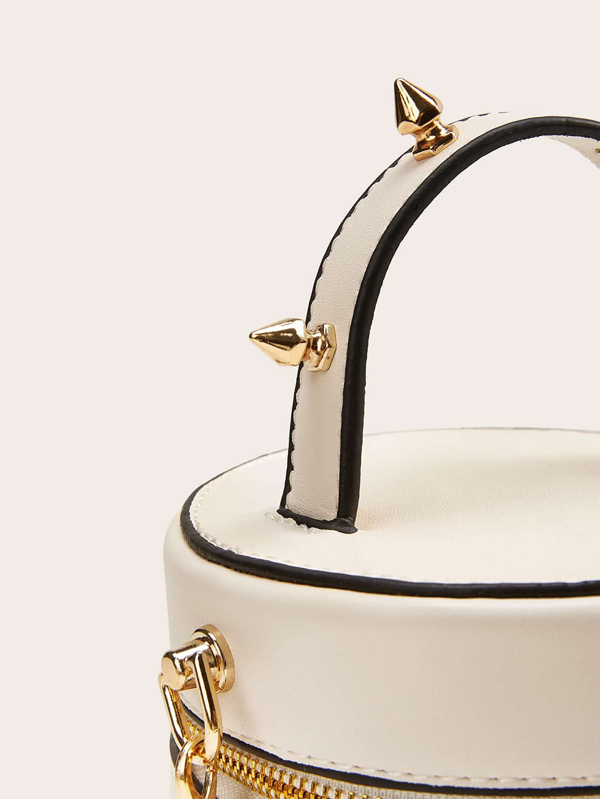 Studded Decor Zip Around Bucket Bag