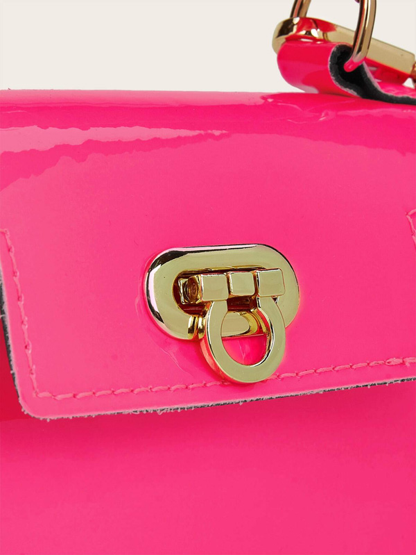 Neon Pink Metal Lock Chain Strap Satchel Bag