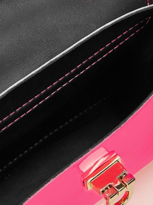 Neon Pink Metal Lock Chain Strap Satchel Bag