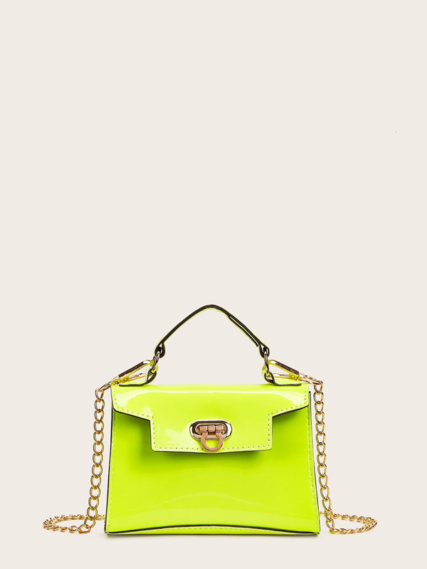 Neon Green Metal Lock Satchel Bag