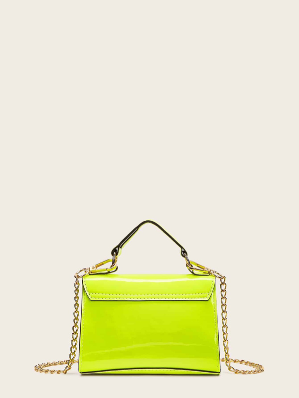 Neon Green Metal Lock Satchel Bag