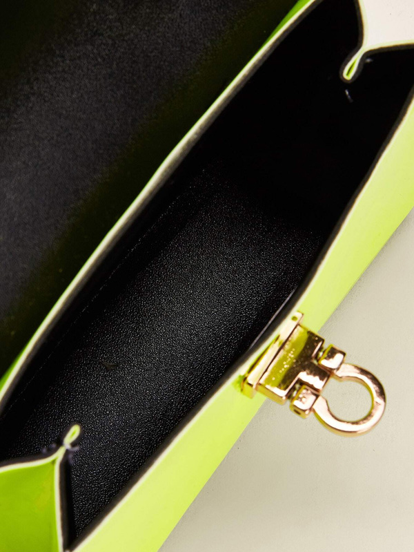 Neon Green Metal Lock Satchel Bag