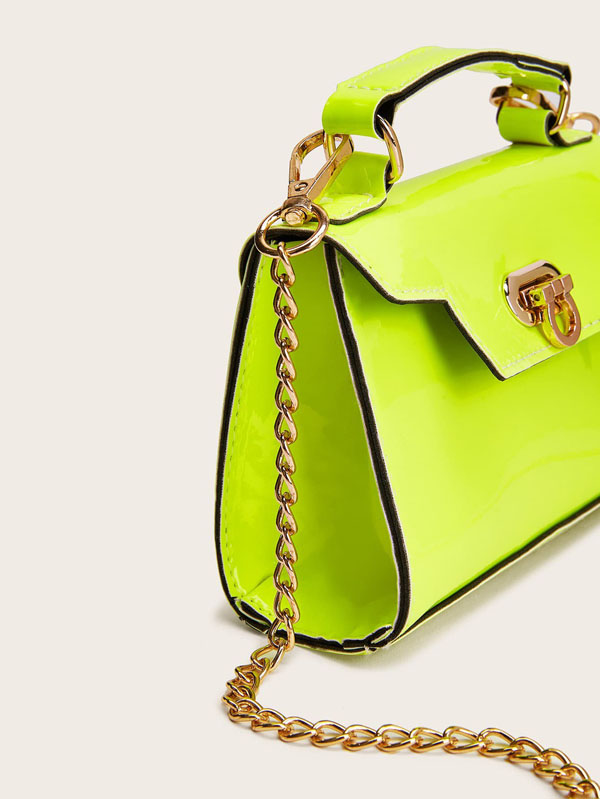 Neon Green Metal Lock Satchel Bag