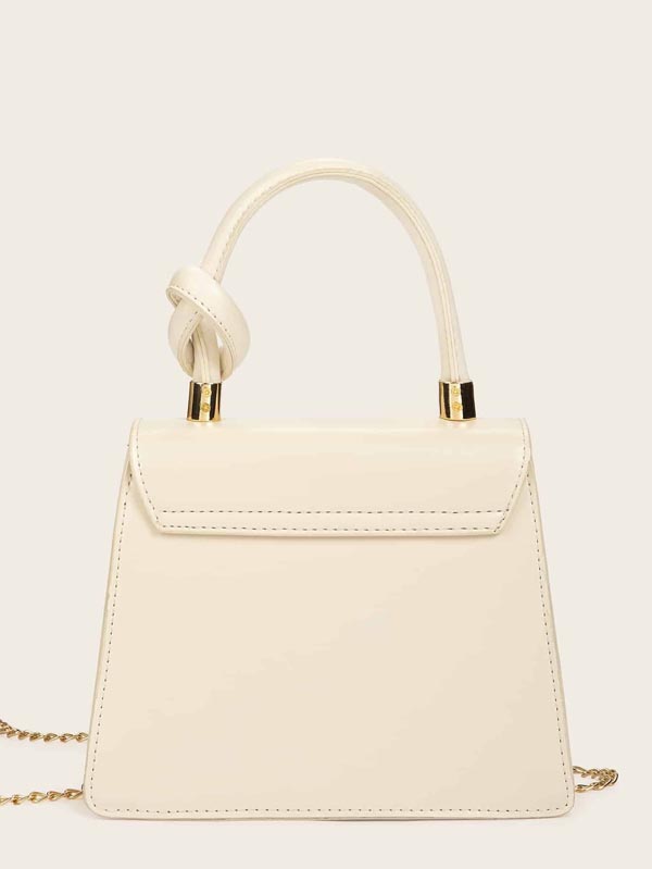 Knot Detail Face Embroidery Satchel Bag