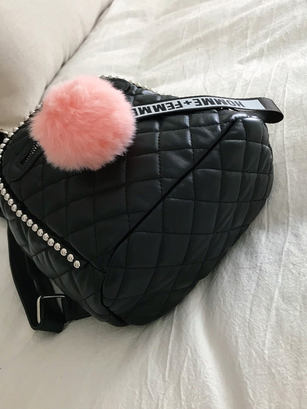 Pom Pom Decor Quilted Backpack