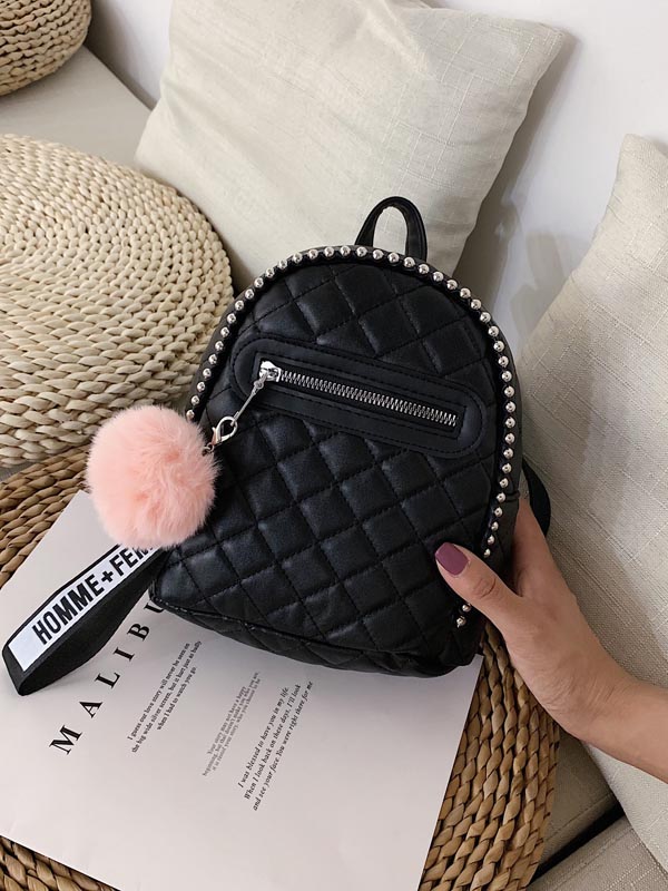 Pom Pom Decor Quilted Backpack