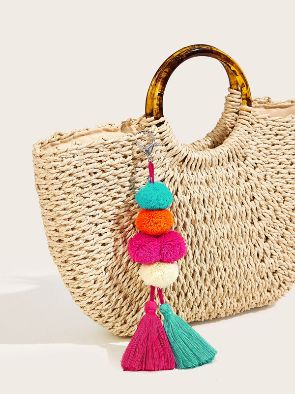 Colorful Pom Pom & Tassel Charm Bag Accessory