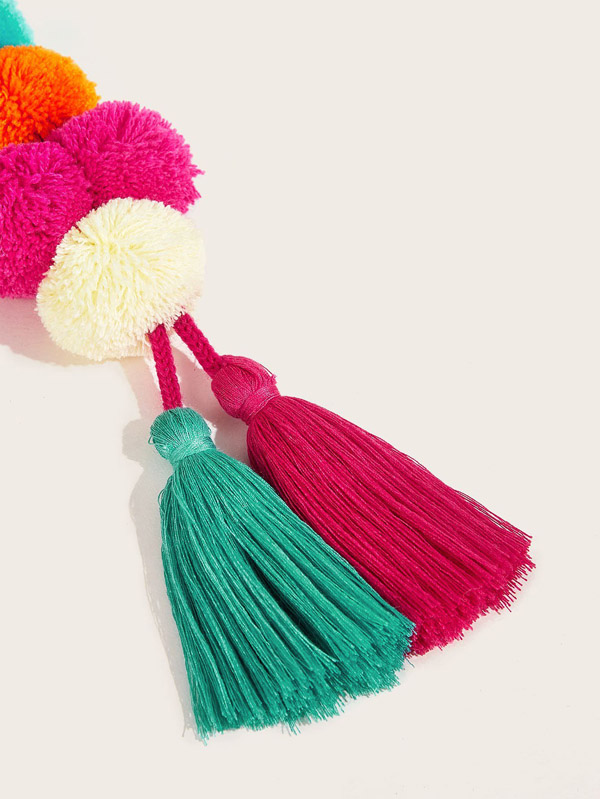 Colorful Pom Pom & Tassel Charm Bag Accessory