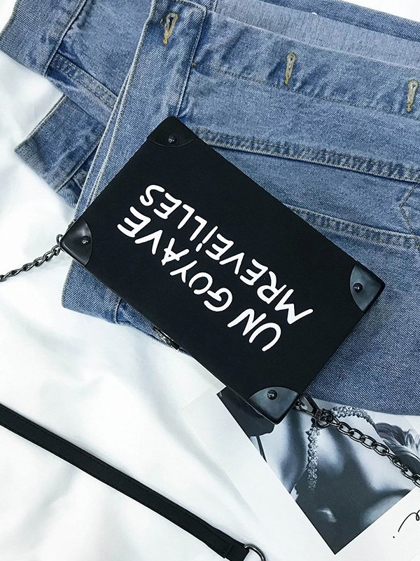 Letter Print Structured Crossbody Bag