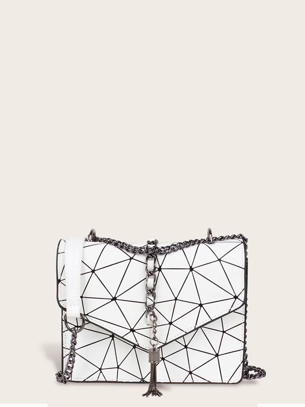 Metal Tassel Decor Geometric Print Bag