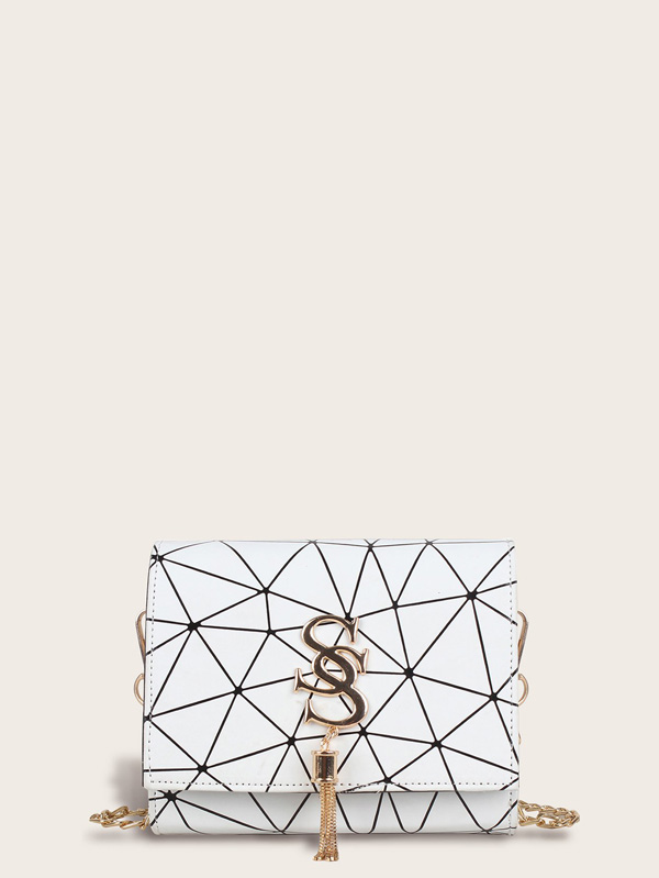 Metal Tassel Geometric Print Chain Bag - Click Image to Close