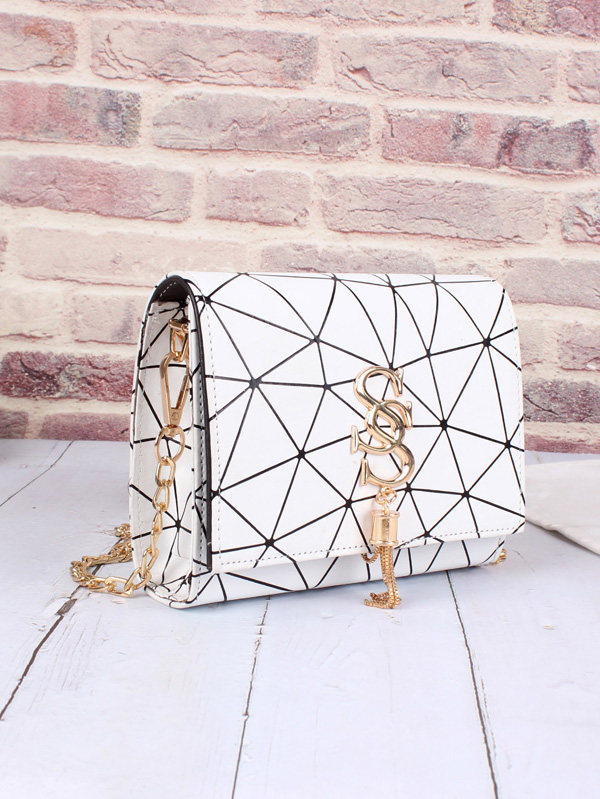 Metal Tassel Geometric Print Chain Bag