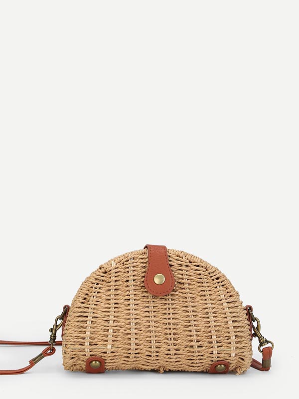 Semicircular Straw Crossbody Bag - Click Image to Close