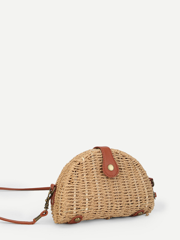 Semicircular Straw Crossbody Bag