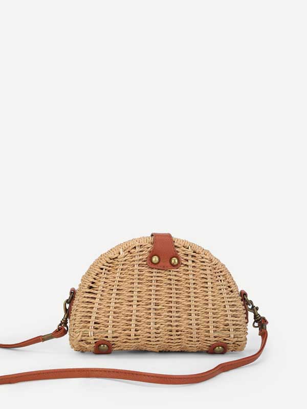 Semicircular Straw Crossbody Bag